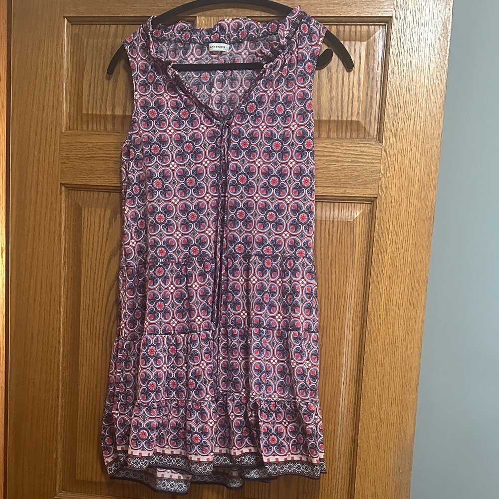 Max Studio Red and Blue Patterned Mini Dress S M